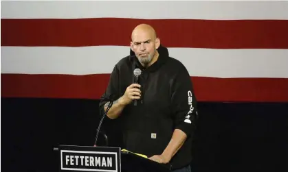  ?? ?? John Fetterman speaks to supporters in first campaign event in August 2022 since suffering a stroke in May. Photograph: Greg Wohlford/ AP