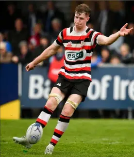  ??  ?? The kick of destiny! Nick Doyle of Enniscorth­y RFC kicks the winning penalty.