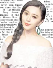  ?? — Reuters photo ?? Fan Bingbing has gone into hiding after being accused of tax evasion.