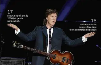  ?? Reinaldo Canato/UOL ?? Paul McCartney brinca com a plateia em show em São Paulo, em 2014, no Allianz Parque