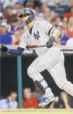  ?? AP ?? Gary Sanchez hits a double during the fifth inning of the All-Star Game on Tuesday night in Cleveland.