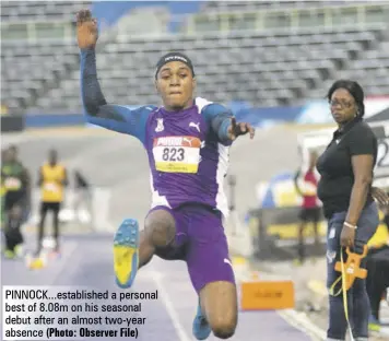  ?? (Photo: Observer File) ?? Pinnock...establishe­d a personal best of 8.08m on his seasonal debut after an almost two-year absence