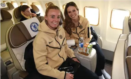  ?? ?? Sophie Ingle (left) and Melanie Leupolz on the plane to Lyon. Photograph: Harriet Lander/Chelsea FC/Getty Images