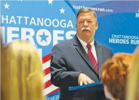  ?? STAFF PHOTO BY ERIN O. SMITH ?? Hamilton County Mayor Jim Coppinger speaks during a news conference at the Hubert Fry Center on Monday at the Tennessee Riverpark. Coppinger will submit the 2018 county budget to the county commission today.