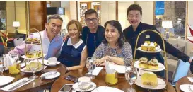  ??  ?? High tea at Richmonde. (From left) The author, Honey Jarque Loop, Megaworld’s Harold Geronimo, Nelia Neri and Richmonde Hotel Iloilo resident manager Natalie Lim.