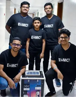  ??  ?? BUDDING SCIENTISTS: Rahul Arepaka, Atin Sakeer, Ethan Hadimani, Sanjay Pramod and Vaibhav Arepaka dream to end the massage card menace with loyalty points.