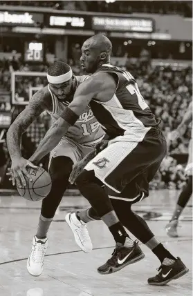  ?? Ezra Shaw / Getty Images ?? Current Rockets big man DeMarcus Cousins, left, had his welcome to the NBA moment as a rookie in 2010-11 when his Kings faced Kobe Bryant and the Lakers.