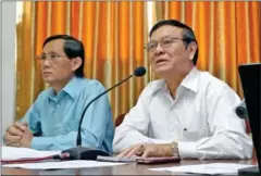  ?? PHOTO SUPPLIED ?? Cambodia National Rescue Party acting president Kem Sokha speaks at the party’s headquarte­rs earlier this month in Phnom Penh.