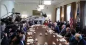  ?? ANDREW HARNIK — THE ASSOCIATED PRESS ?? President Donald Trump speaks Monday during a meeting with his Cabinet in the Cabinet Room of the White House.
