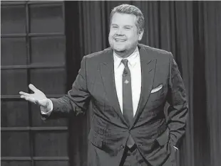  ?? CBS PHOTO ?? James Corden during “The Late Late Show with James Corden” on CBS. The host recently featured Joy4All, a telephone joke hotline created by Alberta high school students, on the popular show.