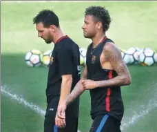  ?? MIKE SEGAR / REUTERS ?? Neymar and Lionel Messi during training ahead of the Internatio­nal Champions Cup at Red Bull Arena, Harrison, New Jersey, on July 21.