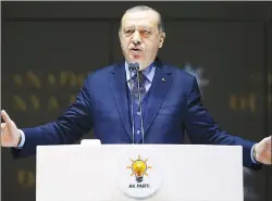  ??  ?? Turkish President Recep Tayyip Erdoğan at a meeting in Ankara on Wednesday