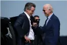  ?? AFP/Getty Images ?? Newsom greets Biden in Mather, California. Photograph: Brendan Smialowski/