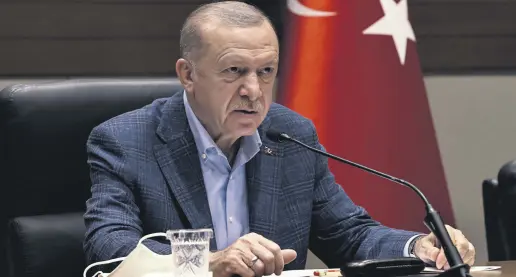  ?? ?? President Recep Tayyip Erdoğan addresses reporters before departing for Angola, Istanbul, Turkey, Oct. 17, 2021.