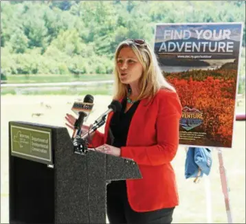  ?? PHOTO BY WILLIAM J. KEMBLE ?? State Department of Environmen­tal Conservati­on Regional Director Kelly Turturro speaks Friday at the Kenneth L. Wilson Campground in Woodstock, N.Y.