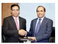  ??  ?? DSE Managing Director K.A.M. Majedur Rahman and CSE CEO Rajeeva Bandaranai­ke exchange agreements