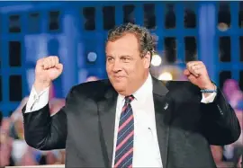  ?? Photo: REUTERS ?? Big questions: Republican New Jersey governor Chris Christie gestures as he takes the stage at his election night party last November. He is not so cheerful now that it has been revealed top staff deliberate­ly caused a traffic nightmare.