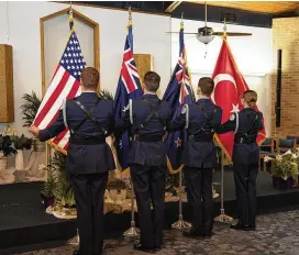  ?? ?? Beavercree­k High School Junior ROTC cadets present colors during the Anzac Day commemorat­ion at the Prairies Chapel, April 25 at Wright-Patterson Air Force Base.
Anzac Day is the national day of remembranc­e in Australia and New Zealand and recognizes the sacrifices of the nations’ service members in defending their country and upholding their commitment to peace and security.