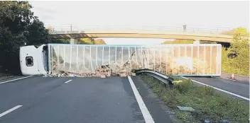  ?? ?? The scene of the accident on the A27 in Sussex, which blocked the road in both directions for 12 hours