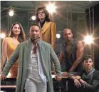  ??  ?? Clockwise from foreground center, John Legend is Jesus Christ, Sara Bareilles is Mary Magdalene, Alice Cooper is King Herod, Brandon Victor Dixon is Judas Iscariot and Jason Tam is Peter in the NBC production “Jesus Christ Superstar Live in Concert,”...