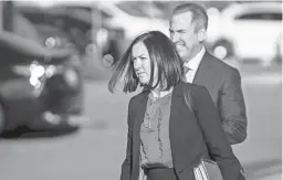  ?? JOEL ANGEL JUAREZ/THE REPUBLIC ?? Christine Whalin (left) and David Cantor (right), attorneys for Talan Renner, walk to their vehicle after attending their client’s first appearance in court in the case of teen Preston Lord’s slaying at the Durango Juvenile Court in Phoenix on Thursday.