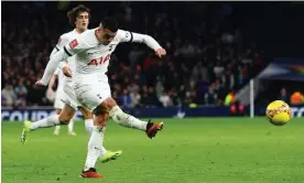  ?? Photograph: Paul Childs/Action Images/Reuters ?? Pedro Porro scores Tottenham’s winning goal against Burnley in the FA Cup third round.