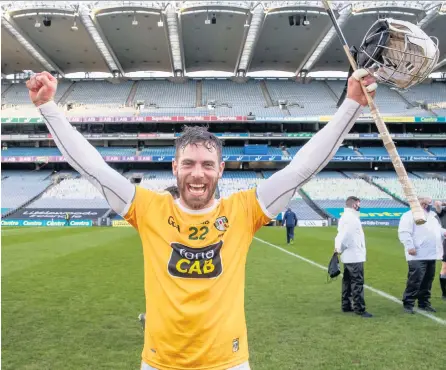  ??  ?? On the up:
Man of the match Neil Mcmanus after Antrim’s victory in the Joe Mcdonagh Cup final