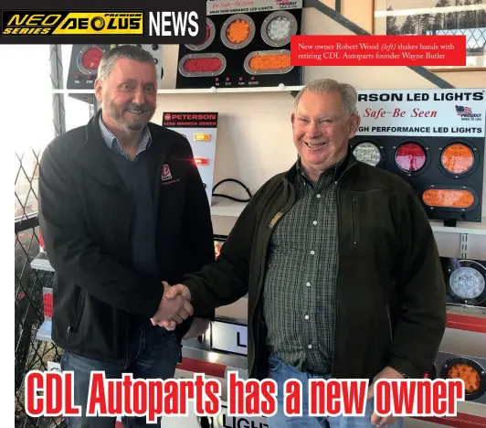  ??  ?? New owner Robert Wood (left) shakes hands with retiring CDL Autoparts founder Wayne Butler