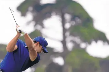  ?? JEFF CHIU/ASSOCIATED PRESS ?? Brooks Koepka tees off on the third hole during the third round of the PGA Championsh­ip on Saturday en route to a 69, which put him two shots off the lead.