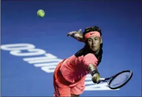  ?? THE ASSOCIATED PRESS ?? In this file photo dated Friday Jared Donaldson of the U.S. reaches for the ball during the semifinal against South Africa’s Kevin Anderson at the Mexican Tennis Open in Acapulco, Mexico. It is announced Tuesday that Donaldson has been fined 5,000...