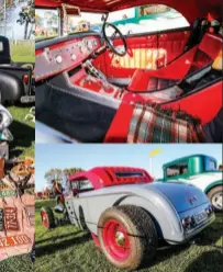  ??  ?? Left and right: Ron Gubb travelled down from Mount Maunganui in his sweet ’32 roadster. Built around a Pete Osborne fibreglass body and powered by a small block, this thing must be a pretty fun ride, but it was the styling that captured the interest of...