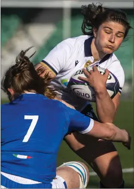  ??  ?? Helen Nelson braces for impact with Italy’s Francesca Sgorbini during the defeat at Scotstoun on Saturday