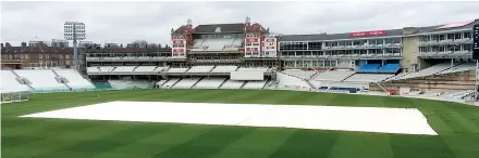  ??  ?? Protection: total-play's Climate Cover System flat sheet cricket pitch cover in use at The Oval