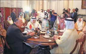  ?? KHALED ELFIQI / REUTERS ?? Foreign ministers from four Arab states meet to discuss the diplomatic crisis with Qatar, in Cairo, Egypt, on Wednesday.