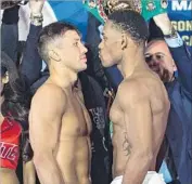  ?? Andres Kudacki Associated Press ?? MIDDLEWEIG­HT champion Gennady Golovkin, left, faces Daniel Jacobs in Madison Square Garden.