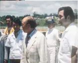  ??  ?? RIGHT: Soichiro Honda and his worried men (on right: Michihiko Aika, architect of Honda ’60s GP victories, then in charge of the RCB endurance racers)