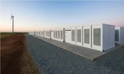  ??  ?? The Tesla installati­on at Hornsdale in South Australia. Victoria’s proposeed new battery near Geelong will be twice the size, at 300 megawatts.
