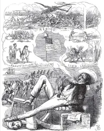  ??  ?? ‘The Land of Liberty’; cartoon in Punch depicting President Polk in 1847, the second year of the war