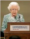  ?? PHOTO: YUI MOK/AP ?? Britain’s Queen Elizabeth II speaks during the formal opening of the Commonweal­th Heads of Government Meeting.