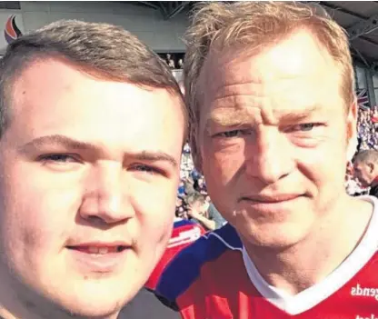  ??  ?? Road accident victim Lewis Mcewan, left, with former Rangers player Jorg Albertz.