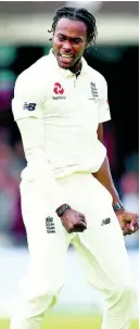  ?? AP ?? England’s Jofra Archer celebrates after taking the wicket of Australia’s David Warner.