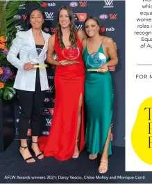  ?? ?? AFLW Awards winners 2021: Darcy Vescio, Chloe Molloy and Monique Conti