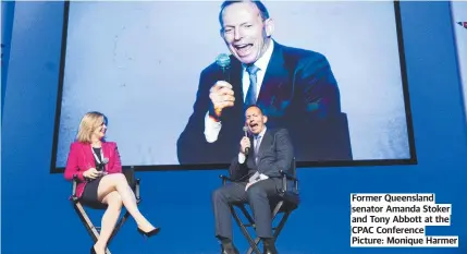  ?? Picture: Monique Harmer ?? Former Queensland senator Amanda Stoker and Tony Abbott at the CPAC Conference