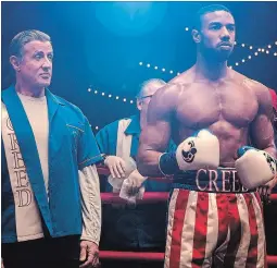  ?? BARRY WETCHER METRO GOLDWYN MAYER PICTURES ?? Sylvester Stallone, left, and Michael B. Jordan in "Creed II:" unfinished business.