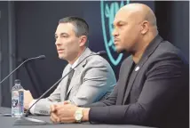  ?? JOHN LOCHER / ASSOCIATED PRESS ?? Las Vegas Raiders general manager Tom Telesco, left, and head coach Antonio Pierce attend a news conference Wednesday. Pierce is one of six Black head coaches and one of nine minority head coaches in the NFL.