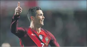  ?? FOTO: EFE ?? CR7, Pichichi de la fase previa del Mundial-2018 Lleva 9 goles en 4 partidos