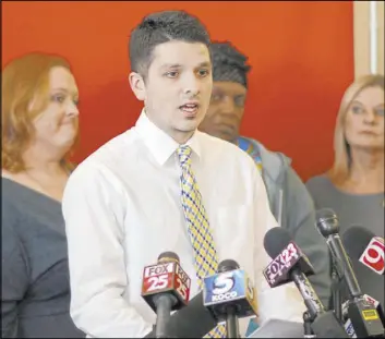  ?? Doug Hoke The Associated Press file ?? Alberto Morejon, a Stillwater teacher and administra­tor of the Facebook group “Oklahoma Teacher Walkout-The Time is Now,” speaks during a 2018 news conference at the Oklahoma Education Associatio­n in Oklahoma City.