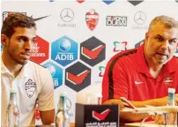  ?? Photo by Neeraj Murali ?? Al Ahli defender Walid Abbas and coach Cosmin Olaroiu at a press conference. —