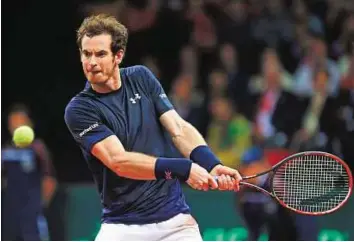  ?? Reuters ?? Leading the charge Britain’s Andy Murray in action during his match against Belgium’s David Goffin during the Davis Cup final at Flanders Expo, Ghent, Belgium on Sunday.