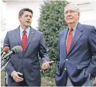  ?? AP ?? House Speaker Paul Ryan, left, may struggle to get his chamber to accept the Senate’s tax legislatio­n.